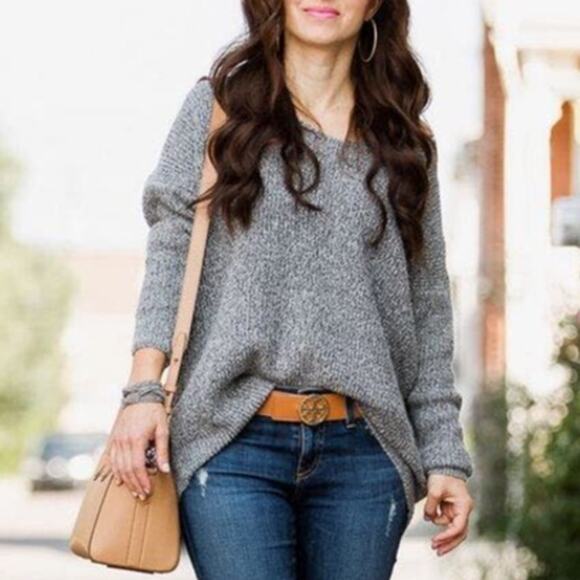 Tommy Bahama Jeans Sweater Marled Gray Oversized Women XL Wool Acrylic Knit - Picture 1 of 12